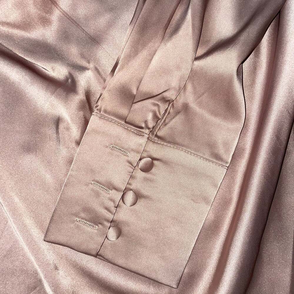 LYANER Women's Satin Collar Neck Drape Ruched Front Long Sleeve - Picture 2 of 4